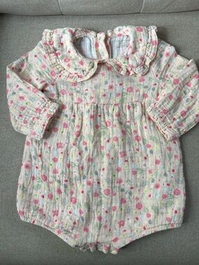 Primark Floral Muslin Cotton Baby Bubble Romper With Ruffle Collar